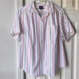 Multicolored Striped Button Up Short Sleeve Top - Size 10 (medium)